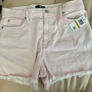 7 For All Mankind Pink Jean Shorts with Frayed Hem